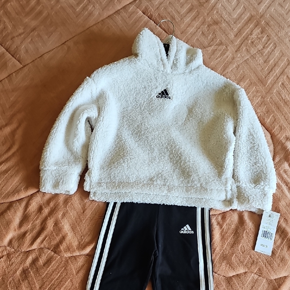 Adidas Cream Fleece Hoodie and Black Track Pants